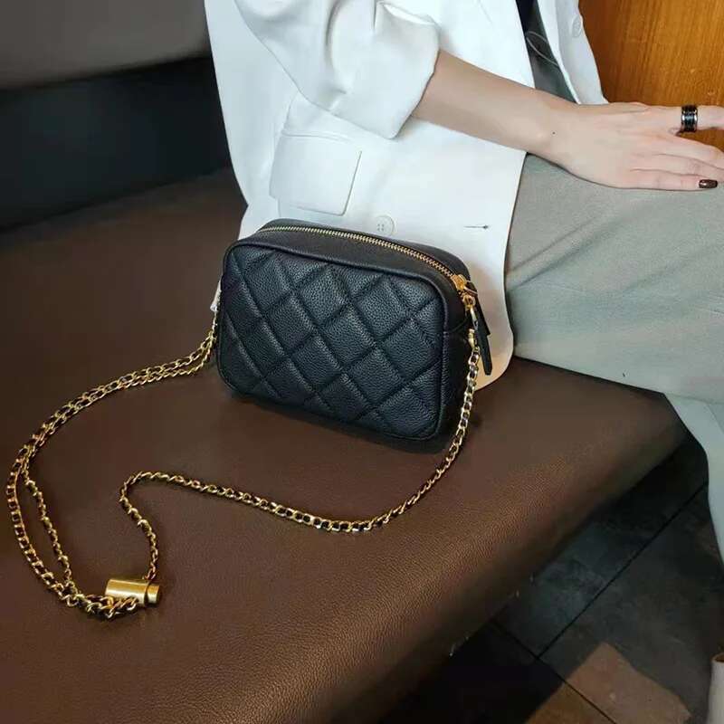 SHUCAI First Layer Cowhide Women's Rhombus Fashion Popular Chain Soft Shoulder Messenger Bag Casual Tide New