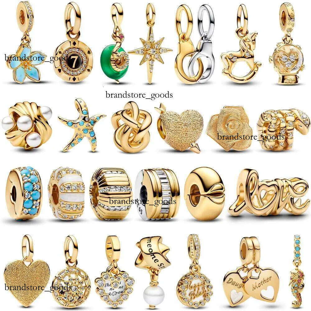 2025 New Summer Gorgeous Sterling Silver Stones Enamel Clip Beads & Seahorse Dangle Charm Fits Bracelet For Women Gold Necklace Pendant 571