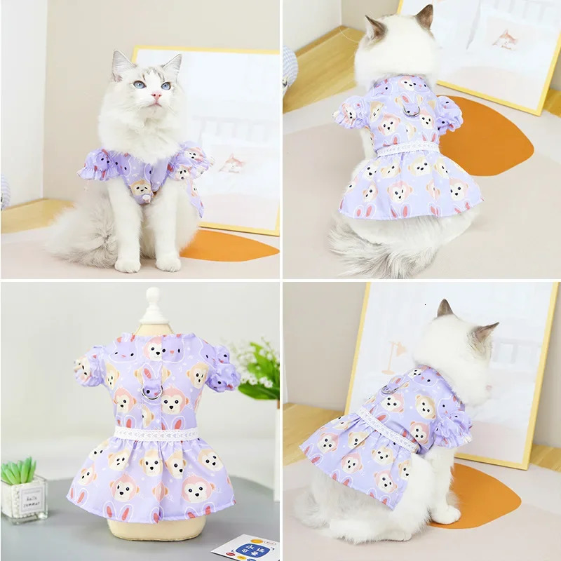 Spring and Summer Clothing Monkey Rabbit Pet Leather Long Hair Cat Chiffon Same Style No Traction Rope 250409