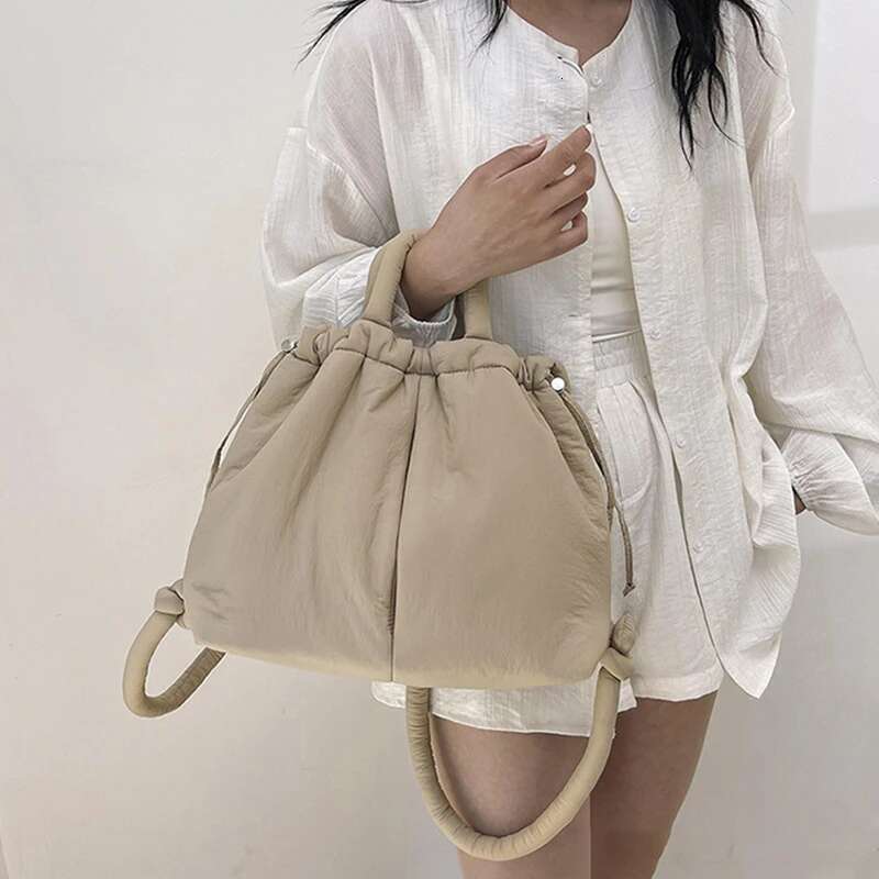 Fashion Small Puffer Tote Nylon Down Cotton Drawstring Crossbody Bag Women Shoulder Bags 2024 New Large Lady Handbags