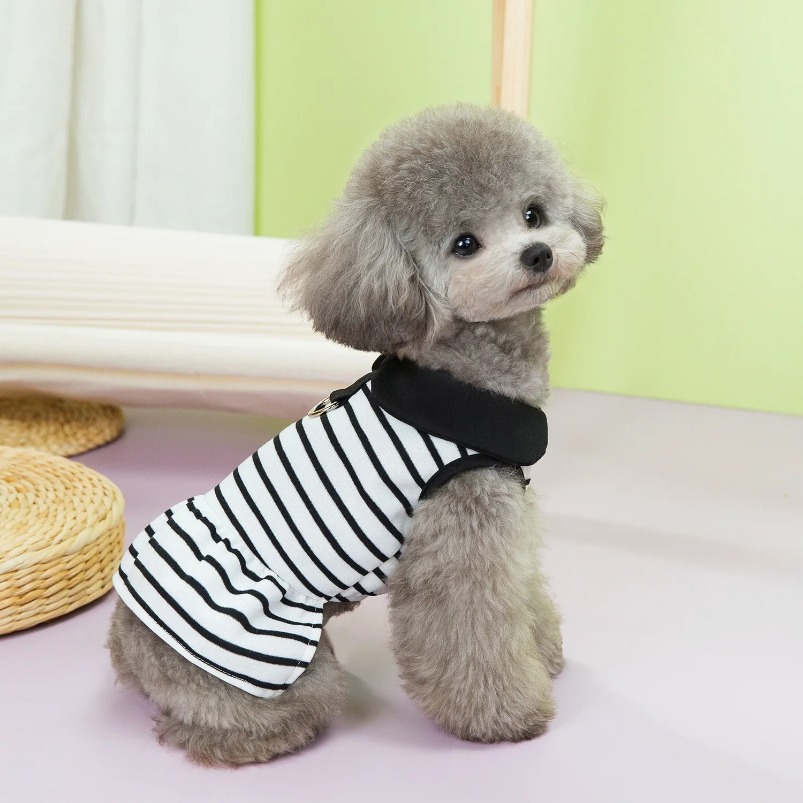 Spring/Summer Pet Apparel Set Striped Tee Shirt Dress Couples' Collection for Small Dogs and Cats