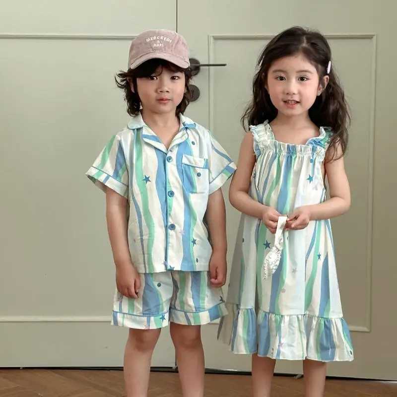1-10 years old summer new brother and sisters dress girls cotton evening dress boys T-shirt+shorts 2PCS family suit S2548