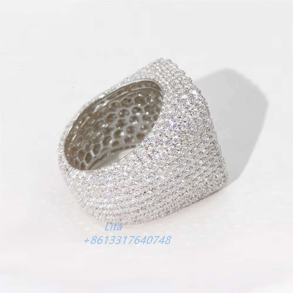 New Arrival Hiphop Gold Plated Silver 925 Vvs Moissanite Mens Custom Fully Iced Out Diamond Rings
