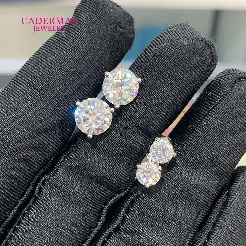 Cadermay 0.5ct 1ct 2ct 3ct D VVS1 Moissanite Diamond 3 Prongs Martini Earrings Stud 925 Sterling Sliver Earrings For Women Gift