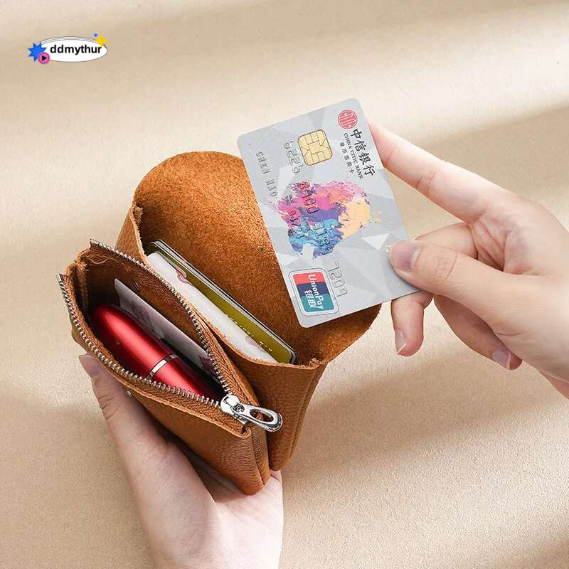 Genuine Leather Short Coin Wallets Card Holder Bag Case Portable Retro Cowhide Small Money Purse For Men Women Earphone Pouch ddmythur