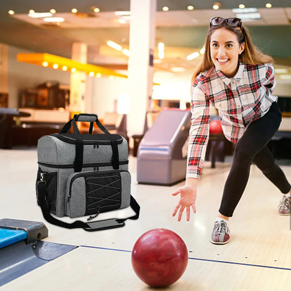 2 Bowling Bag Portable Bowling Bag with Paddle Stand Suitable for Double Bowling and a Pair of Mens Bowling Shoes 250409
