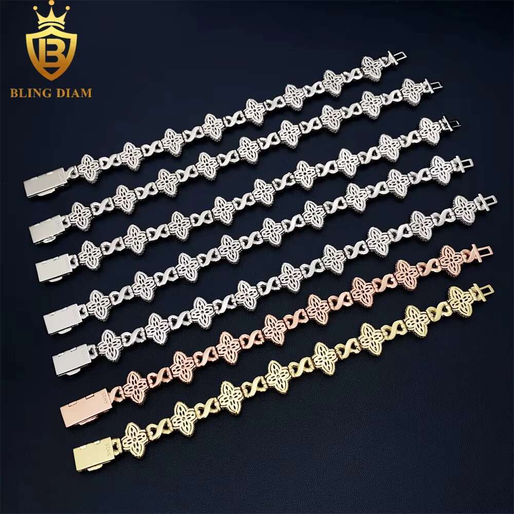 15mm New Marquise Flower Design Colorful 925 Sliver Hip Hop Jewelry Iced Out Cuban Link Moissanite Bracelet