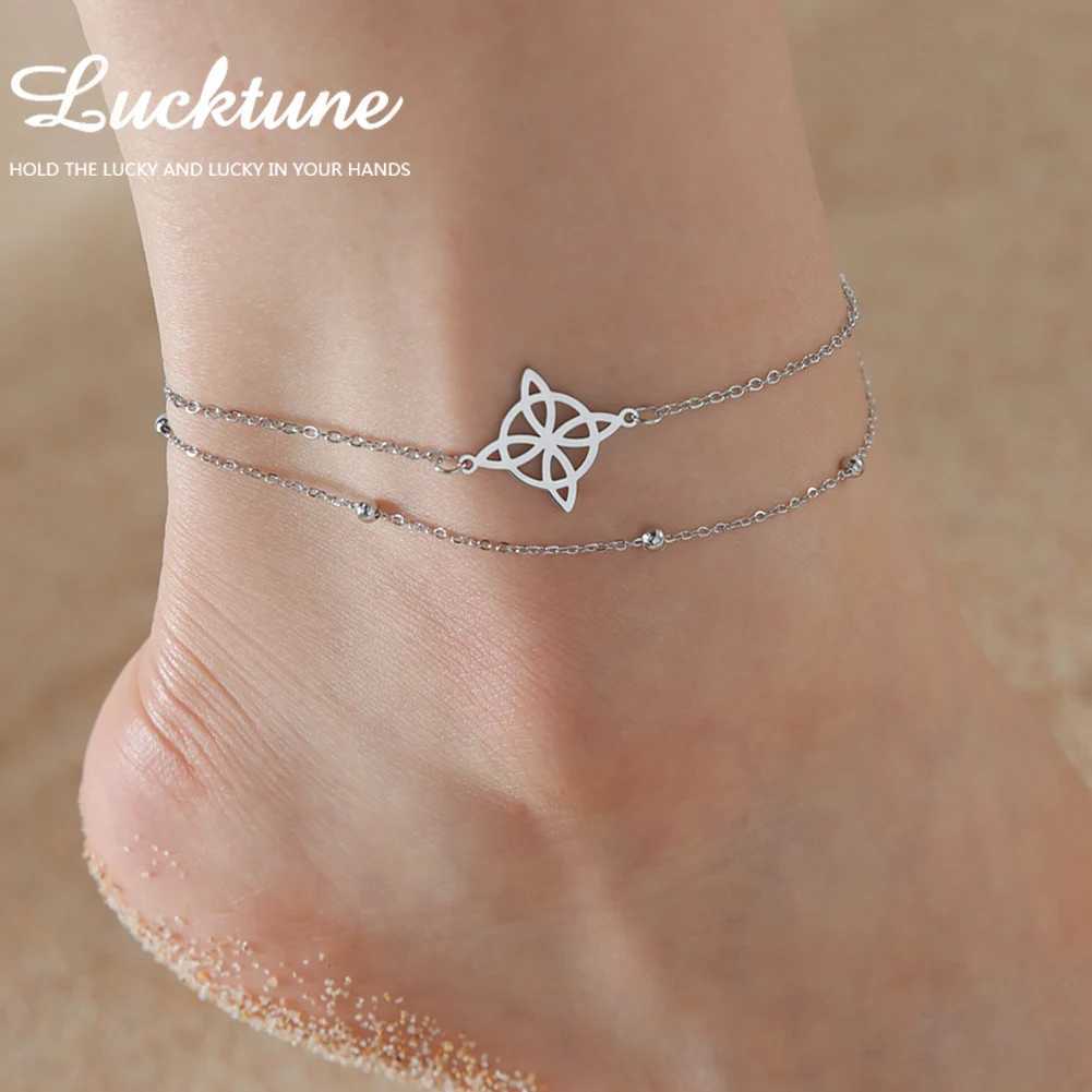 Lucktune Witchcraft Witch Knot Pendant Anklets for Women Stainless Steel Silver Color Anklet Summer Accessories Beach Jewelry Z250408