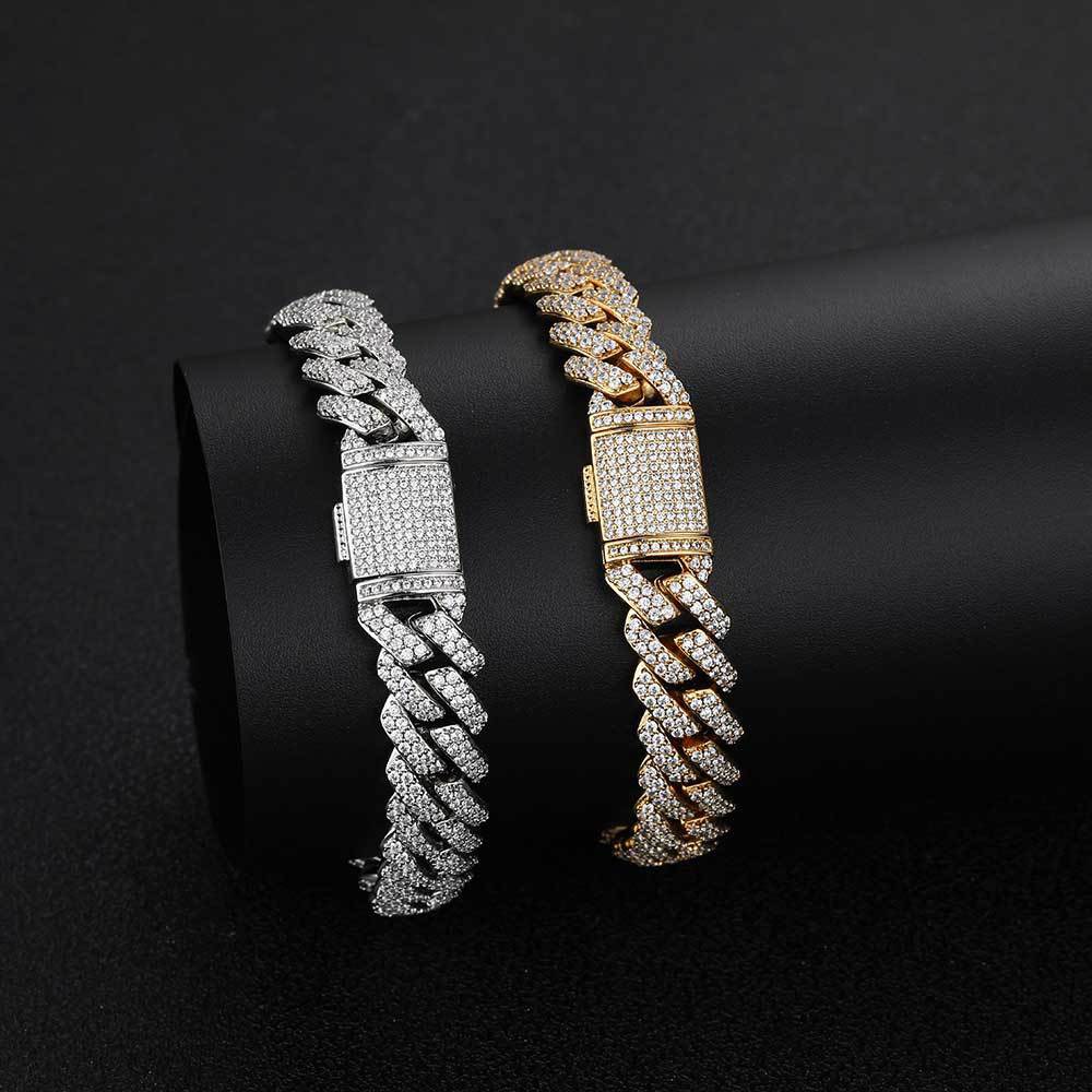 8/10/15/20mm Miami Hip Hop Jewelry Pass VVS Stone Shiny Sterg Sier Bracelet Moissanite Cuban k Chain For Men