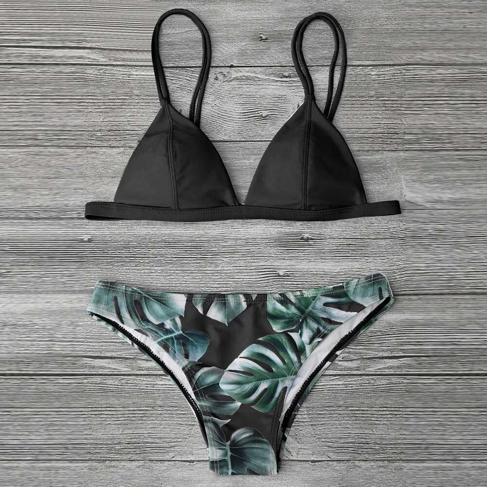 Print Leaves Bikinis For Women Swimwear 2024 Padded Push-Up Bather Bathing Beachwear Summer Bikini Set Femme