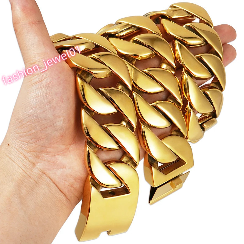 Factory Wholesale 26/32mm Width Big Thick Cuban Link Chain Bracelets Necklaces For Women and Men Silver Gold Color Jewelry