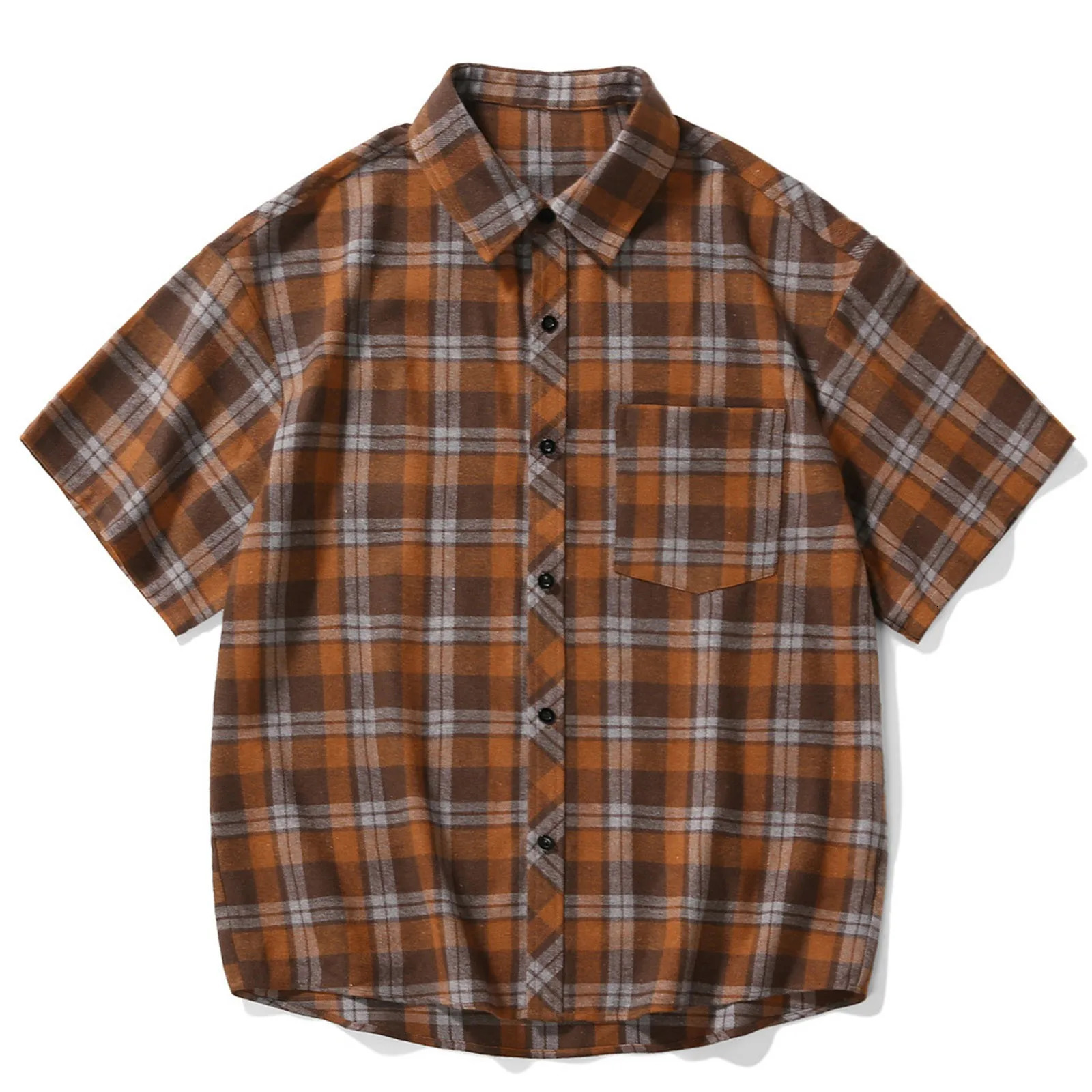 Mens shirt Clearance Sale mens retro plain short sleeved shirt plus size fashionable casual loose cardigan Camisas Para Hombres 250408