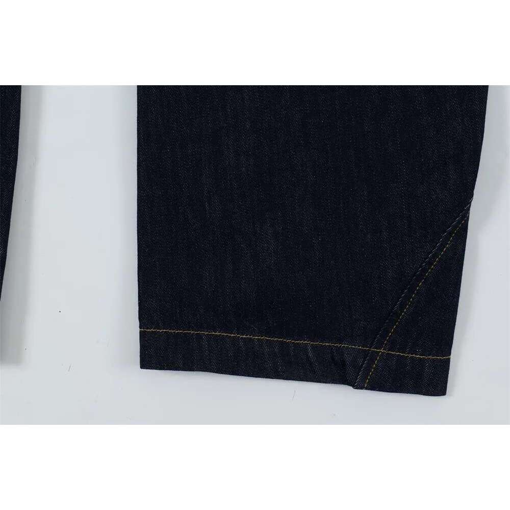 Spliced Pocket Denim Pants Mens Top Solid Color High Street Loose Wide Leg Washed Jeans Men