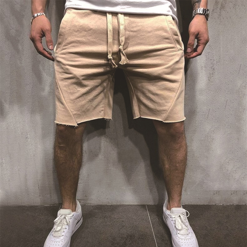 2025 New Designer Men Shorts Men's Solid Color Sports Training Fitness Running Shorts Casual Beggar Style Destroy 5/4 Pants