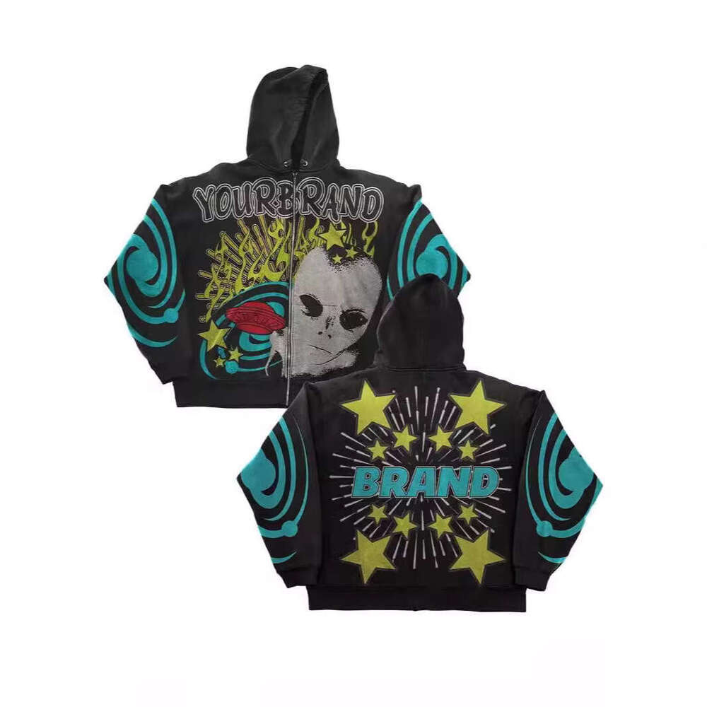 American street trend new Y2K printed unisex zipper loose hooded sweatshirt gift for man