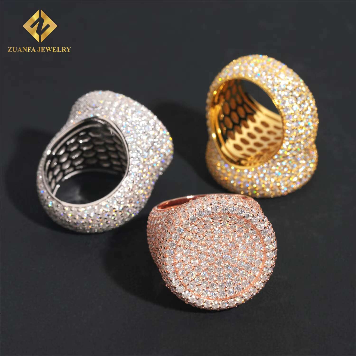 Deluxe Fully Iced VVS D Moissanite Diamond Ring GRA Certificate 925 Silver Hip Hop Ring for Men