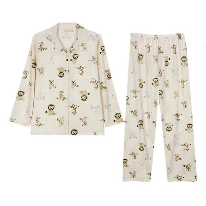 Large cartoon bear pajamas for women heartshaped sweet long sleeved pants student lounge set lapel 250409