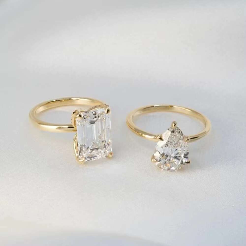 Yu Ying Customized Solitaire 2CT Pear Drop Moissanite Wedding Ring Fine Jewelry Fashion Women Engagement Rings