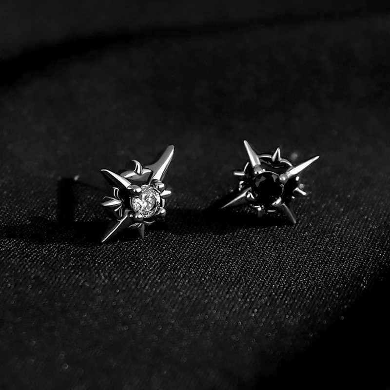 1Pair Cross Star Black and White Zirconia Stud Earrings for Women/Men New Pop Punk Gothic Party Jewelry Z250408