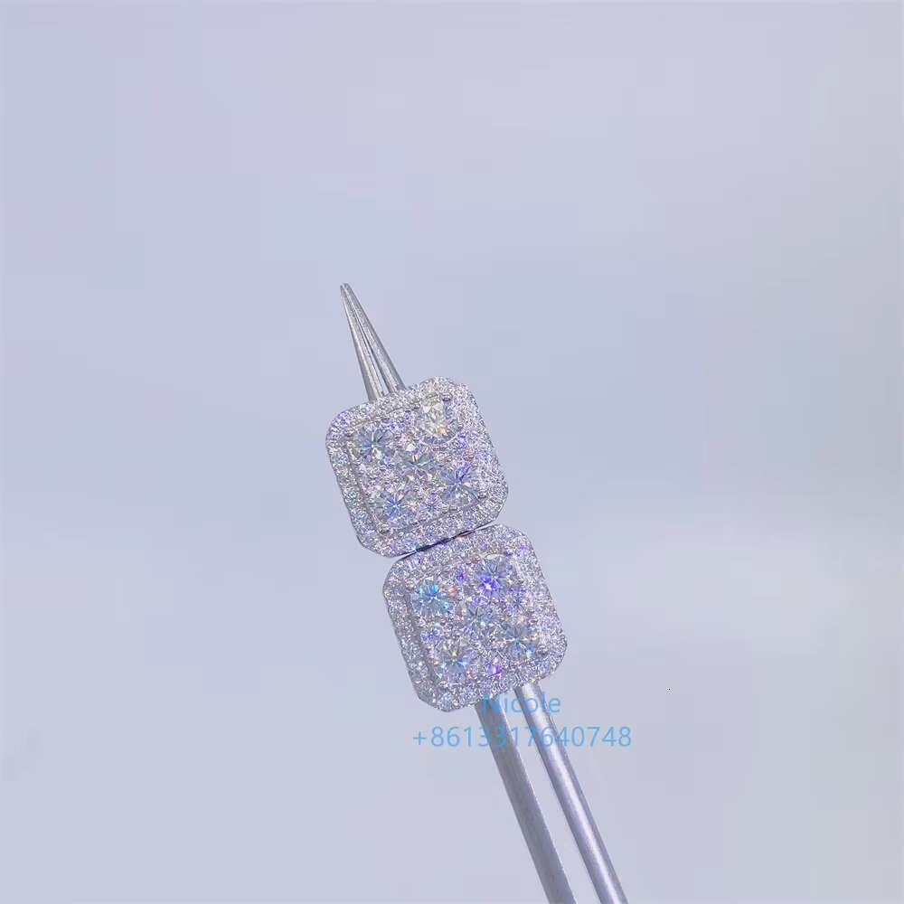 Iced Out Vvs Moissanite Diamonds square Shape 925 Sterling Silver Mens Hip Hop Stud Earrings