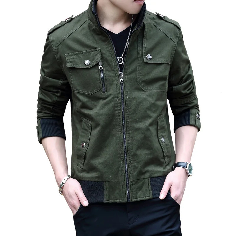 Korean fashion stand up collar denim cargo jacket springsummer mens zipper pocket stitched slim fit 250409