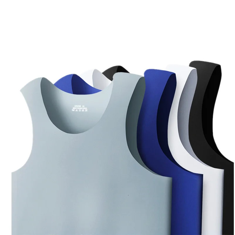 Mens vest summer mens ice silk underwear solid transparent Oneck sleeveless fitness shirt Tshirt 250409