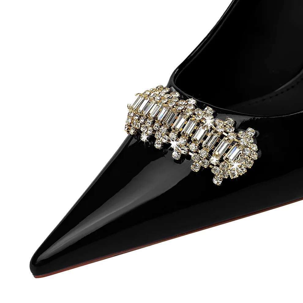 BIGTREE Crystal Party Shoes Women Blue White Patent Leather Fashion Female High Heels Shallow Wedding Pumps Stiletto 2025