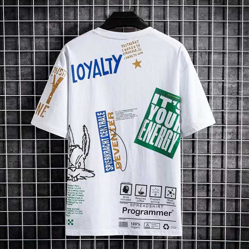Summer mens T-shirt Harajuku fashion Korean printed short sleeved top T-shirt mens casual mens streetwear trend T-shirtXJ250409