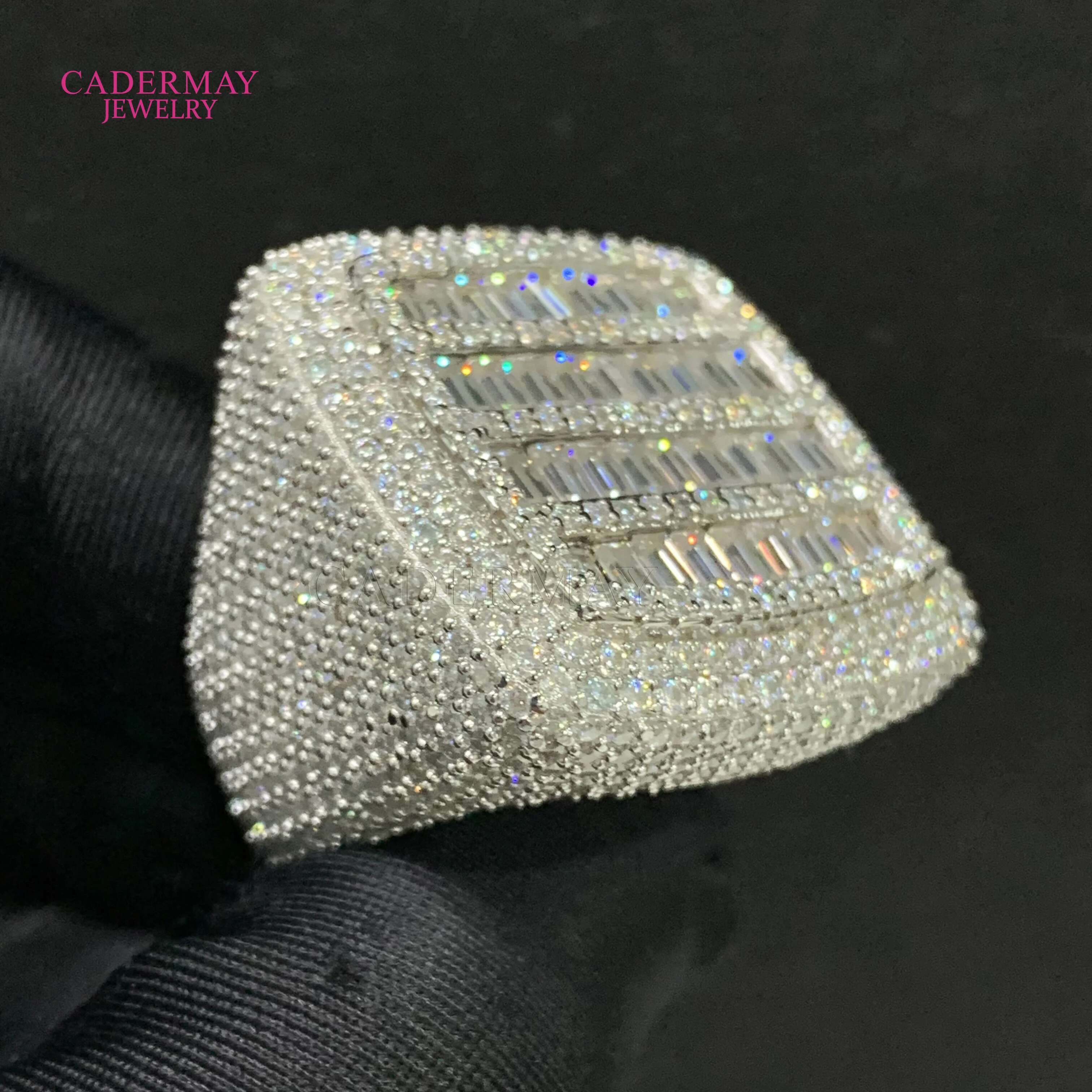 Hiphop Jewelry D VVS Moissanite Square Ring Custom Iced Out Baguette Cut 925 Sterling Silver Championship Moissanite Ring Men