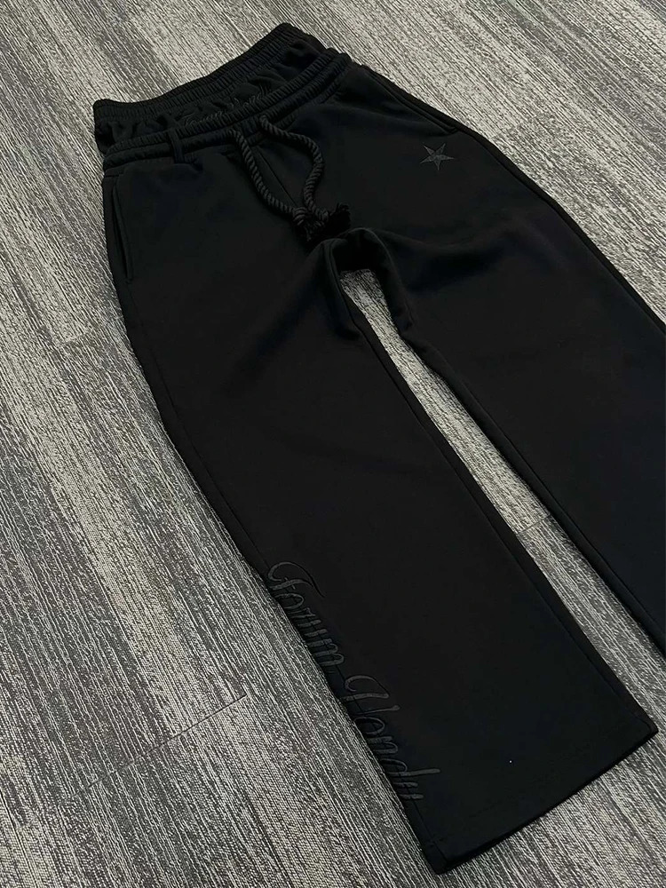 Retro Y2K star ed sports pants mens summer fashion brushed loose straight casual double waist 250409