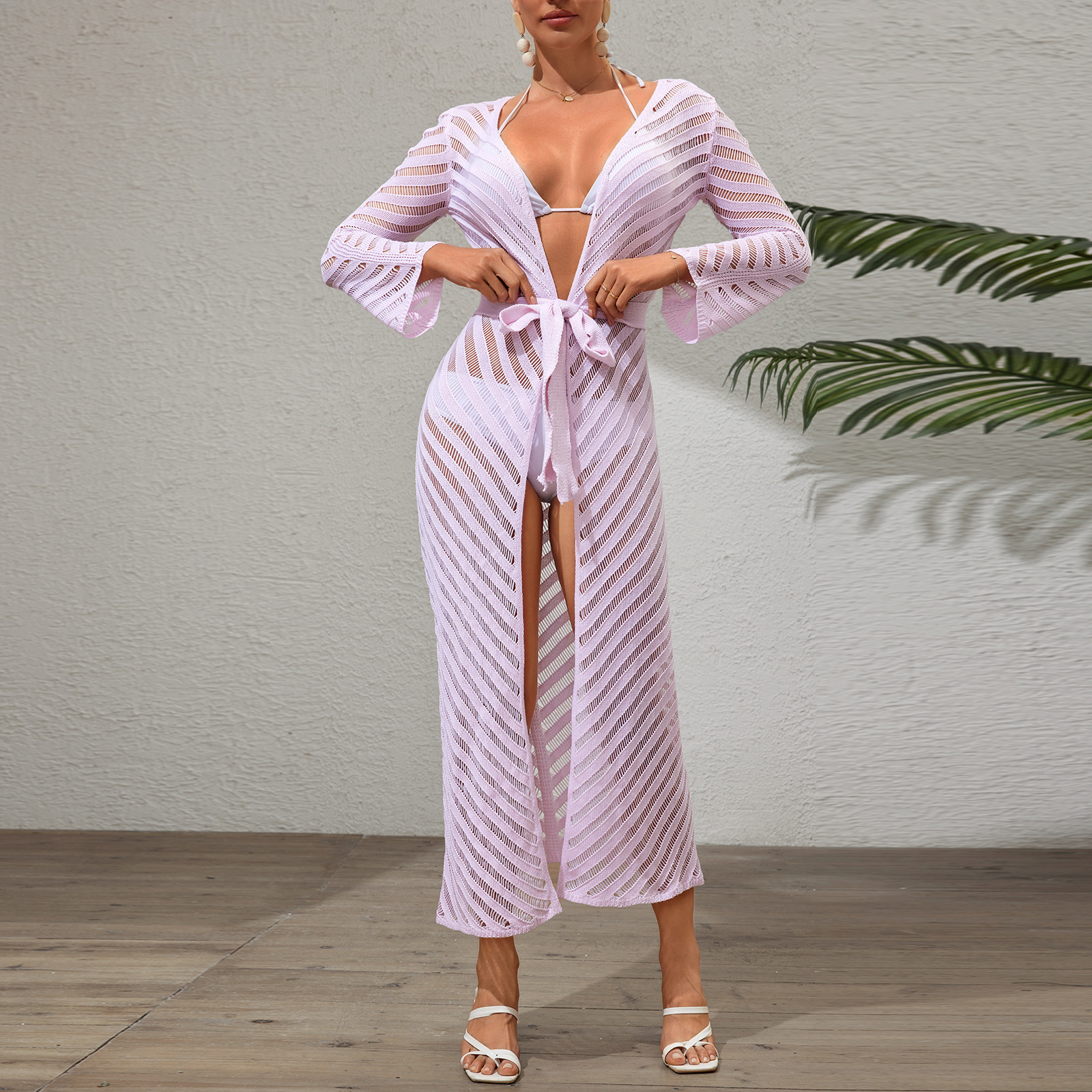 2025 womens mesh transparent hollow chest wrapped long sleeved top casual suit womens dress