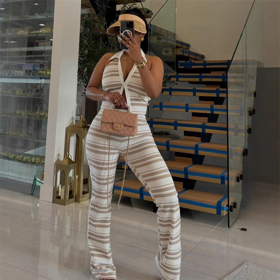 2025S Designer Women S Set Summer New Women S Casual Shirt Collar Sleeveless Top Waist Bag Hip Pants Set