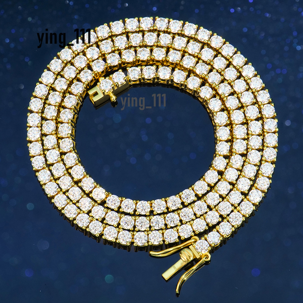 Hot-sale Unisex Hiphop Trendy Jewelry Gold Plated 925 Sterling Silver Vvs Mossanite Lab Diamond Tennis Chain Necklace