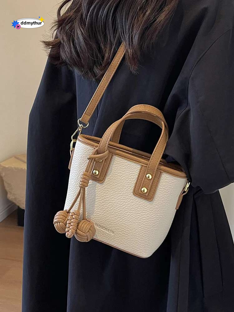 Fashion Versatile Women Crossbody 2023 Trendy Contrast Design Soft Leather Bucket Bags Female Commuting Handbags ddmythur