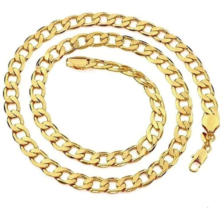18 K Gold Plated Mens Necklace 5mm Stainless Steel Wide Chain Fashion Cuban Chain Necklace Jewelry Gift Wedding Party