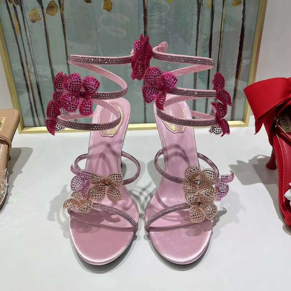 Pink wer Rhie High Heels Women's Sandals Sexy Rose Red Designer with Wrap Prom Party Women Shoes