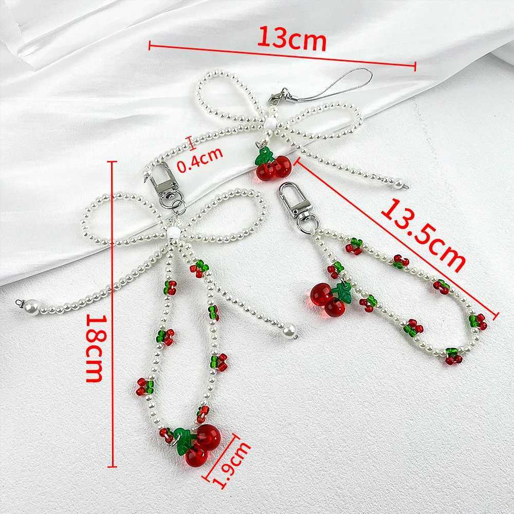 Graduation Season 1 Korean Cherry Ins Fashion Cute Bag Keychain Pendant 12/13.5/18cm Resin Cherry Bow Bead Resin Phone HangerXJ250409
