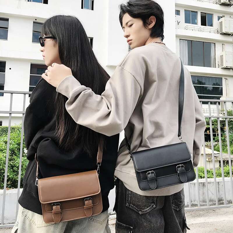 Black Shoulder Retro Square PU Leather Men S Small Messenger Phone With Adjustable Strap Male Crossbody Bag