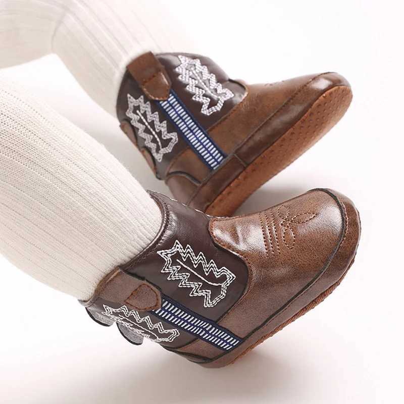 Winter autumn baby shoes Western denim midsole boots baby shoes girls PU printed soft sole non slip casual walking shoes X250409