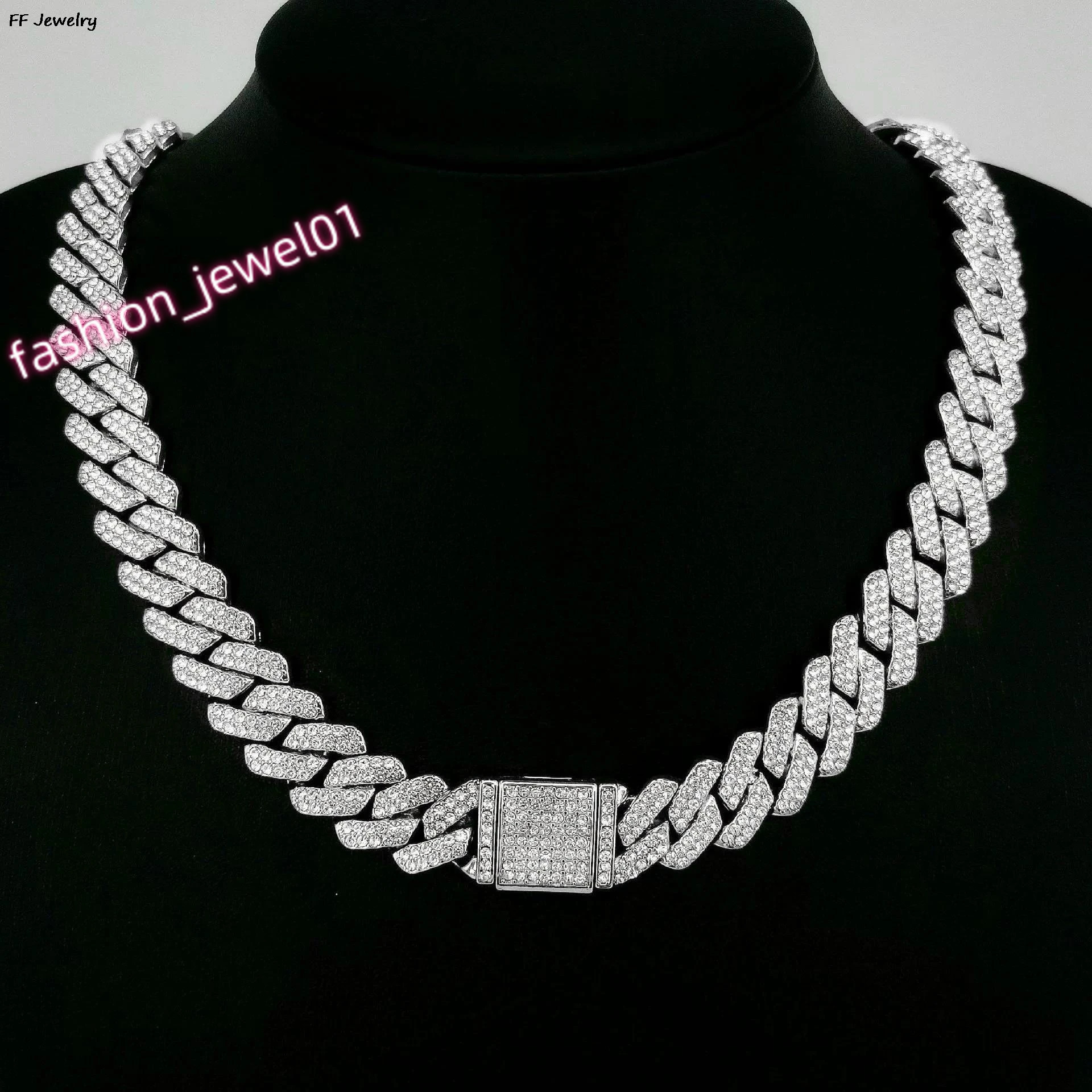 18/20/24inch Cuban Link Chain Hip Hop Men Necklace iced out paris chain 2 Row Rhinestone Paved Miami Rhombus Cuban men Necklace
