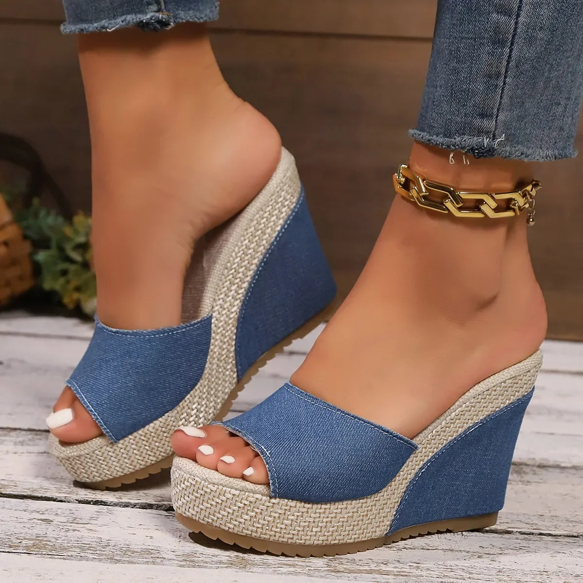 Women Wedges Slippers Summer High Heels Women Sandals Shallow Outdoor Beach Platform Slippers Comfortable Slides Women 250408