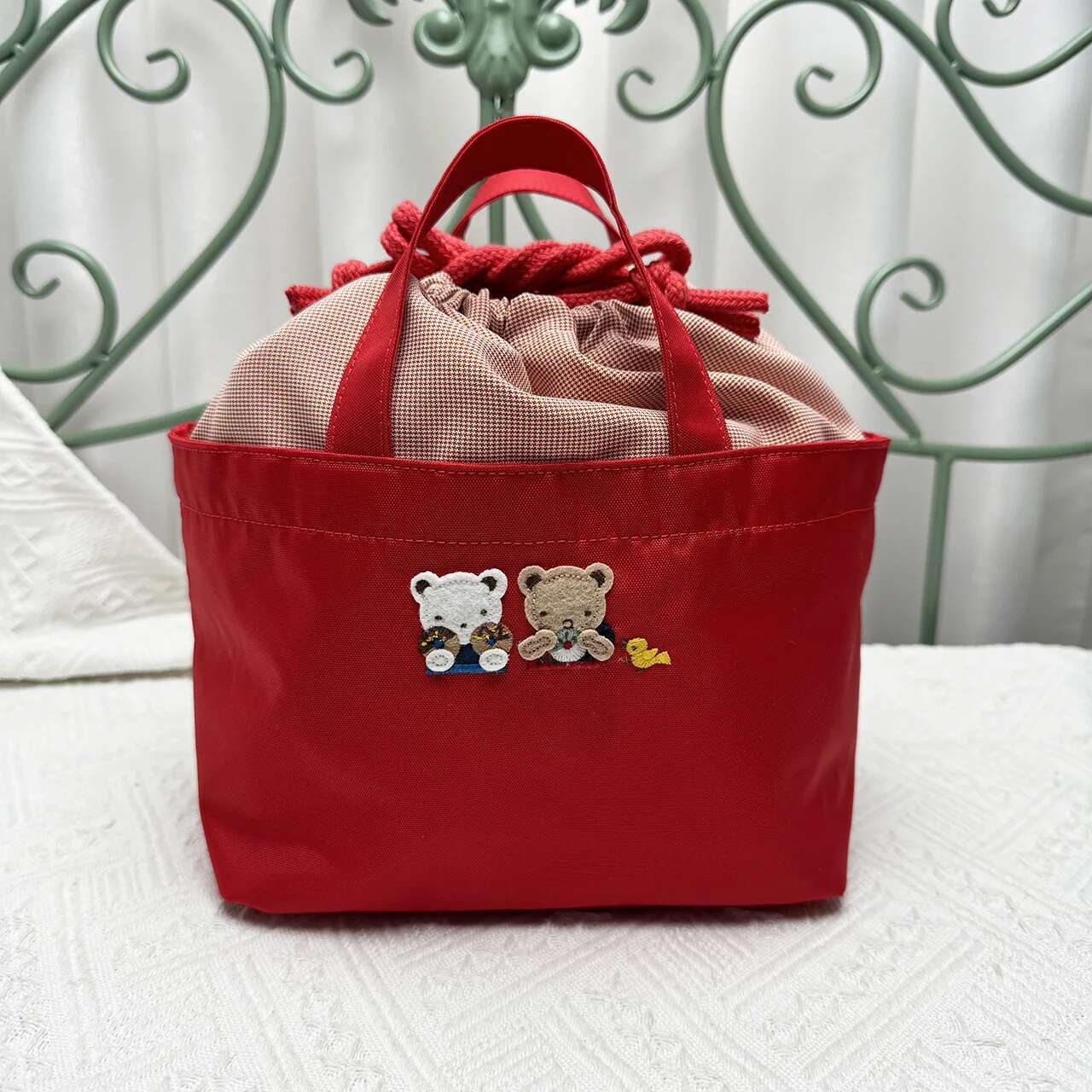 Kawaii Cute Cartoon Ladies Horizontal Solid Colour Square Denim Embroidery Bag Handbag 780401