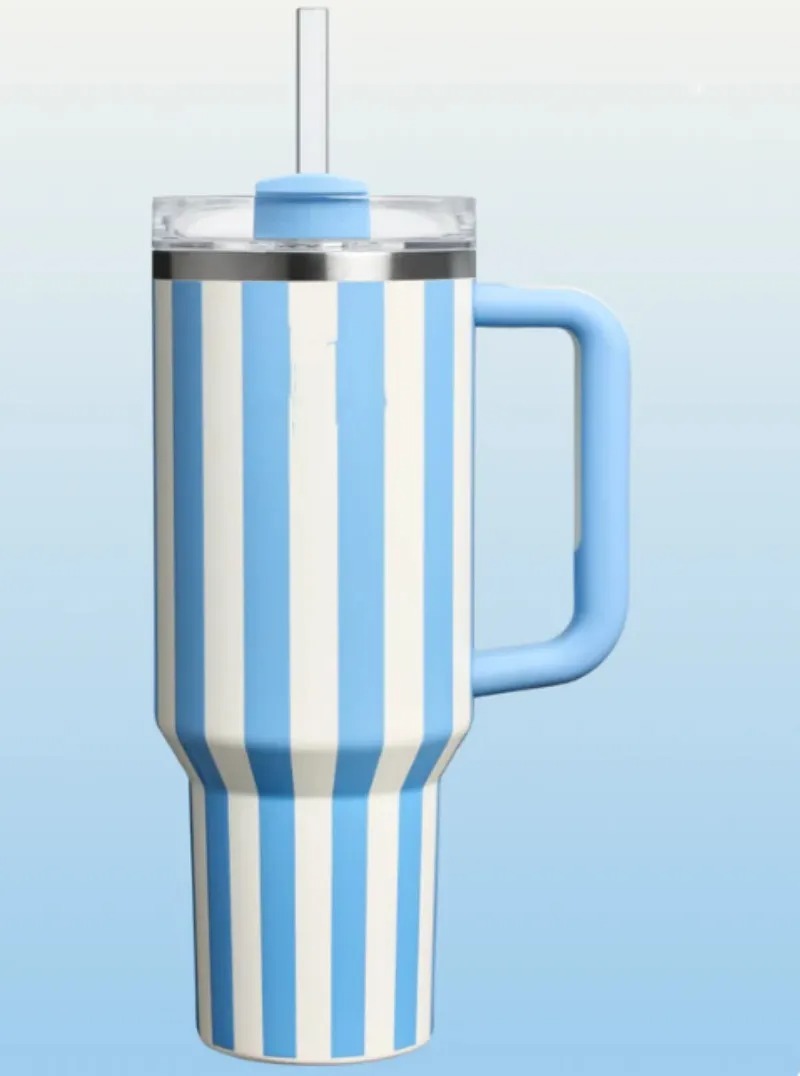 40oz Tumblers The Oasis Collection H2.0 40OZ Mugs Cornflower Cabana Gloss Green Stripes Tumblers Insulated Car Cups Stainless Steel Coffee Termos Drin