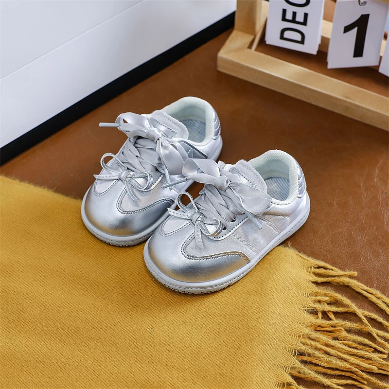 Baby girls casual shoes spring and autumn childrens sports shoes bow princess shoes anti slip soft soled childrens lightweight shoes 250409