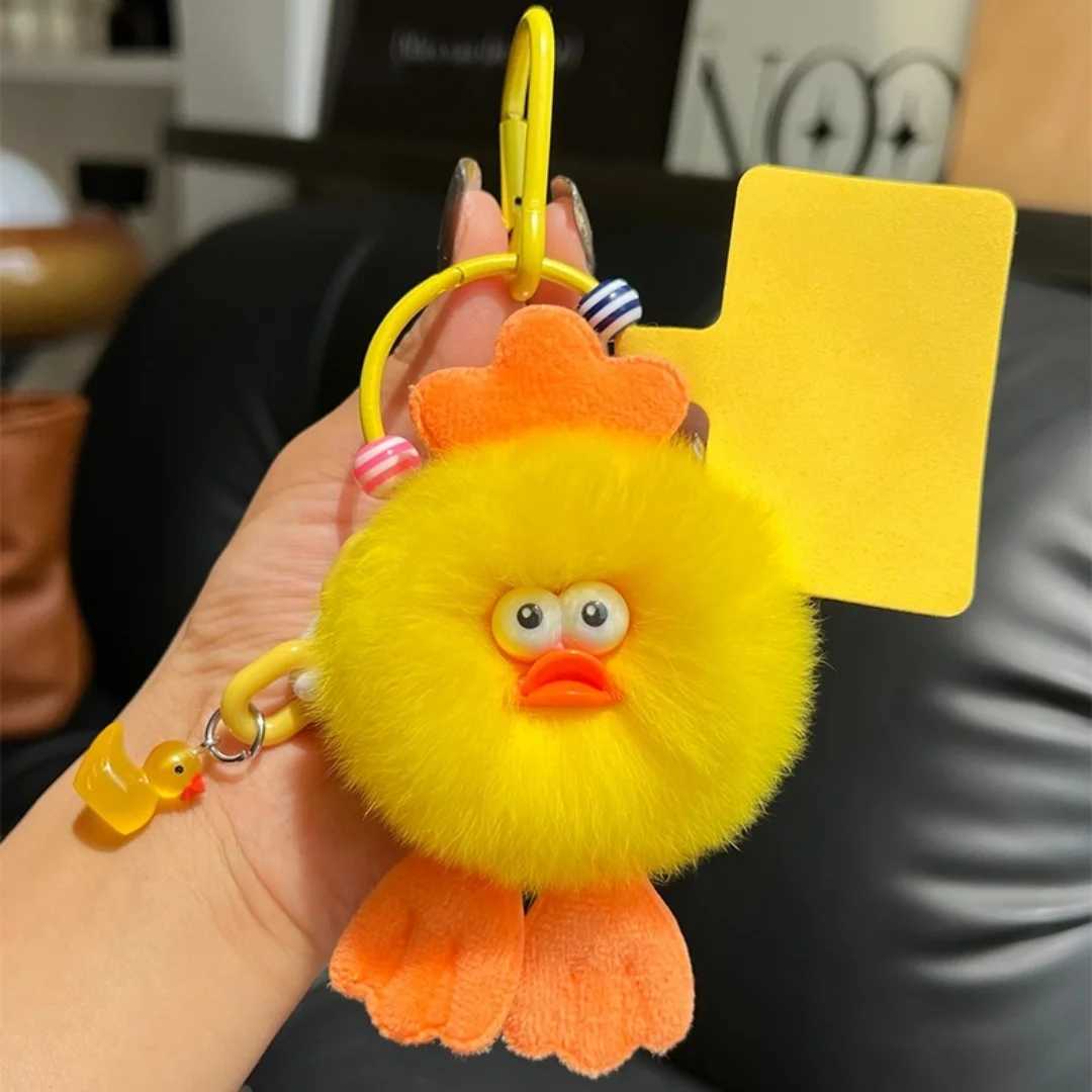 Mink real rabbit fur duck keychain fluffy keychain Trinkett fluffy keychain handmade Y2k keychain cute plush doll pendantXJ250409