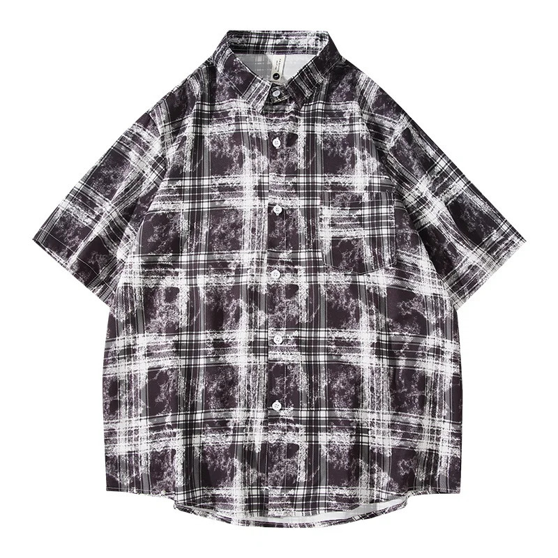Summer mens plain weave loose short sleeved casual street trend one-fifth sleeve American jacket 250408