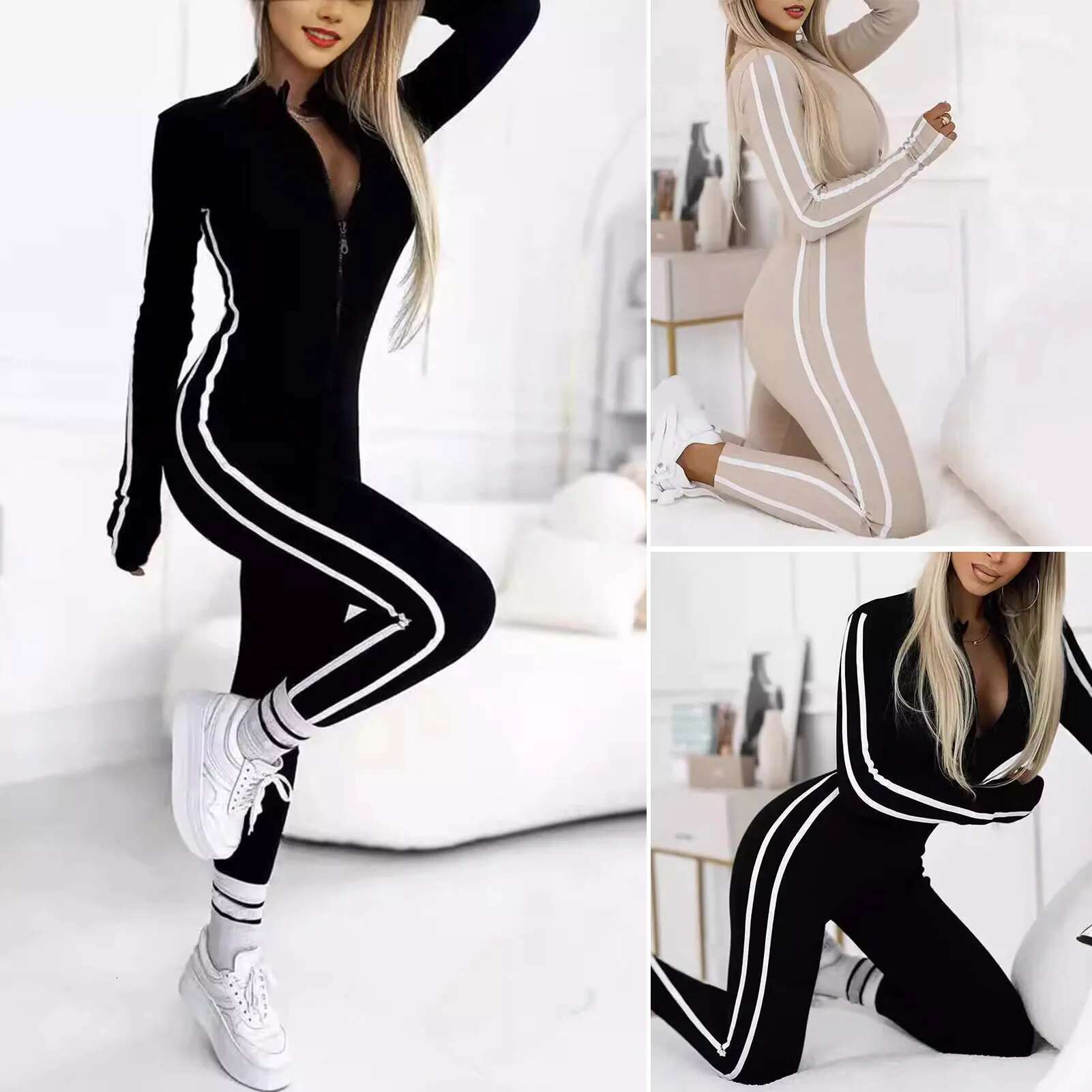 Yoga Set Women's Jumpsuits One-Piece Suit Zipper Short Sleeve Gym Push Up Workout Clothes Fiess Bodysuit Sportswear Tracksuit