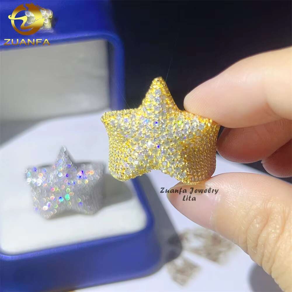 Drop Shipping Wholesale Price Gra Certificate Star Ring Hip Hop Mens 925 Sterling Silver Moissanite Rings