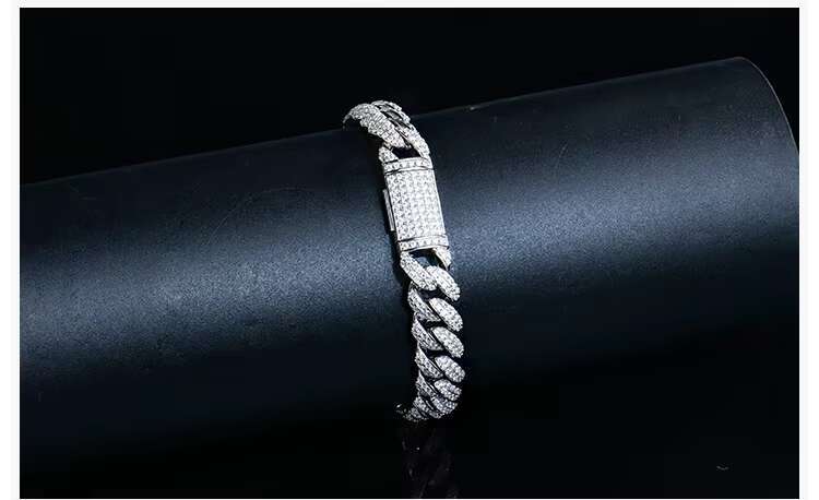Miami Cuban Chain Iced Out Moissanite Bracelet 8mm 10mm 12mm Arc Style Ready to Ship 925 Silver for Men /Womens Charm