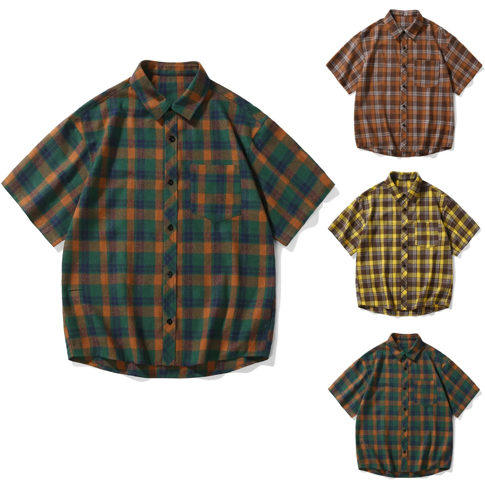 Mens shirt Clearance Sale mens retro plain short sleeved shirt plus size fashionable casual loose cardigan Camisas Para Hombres 250408